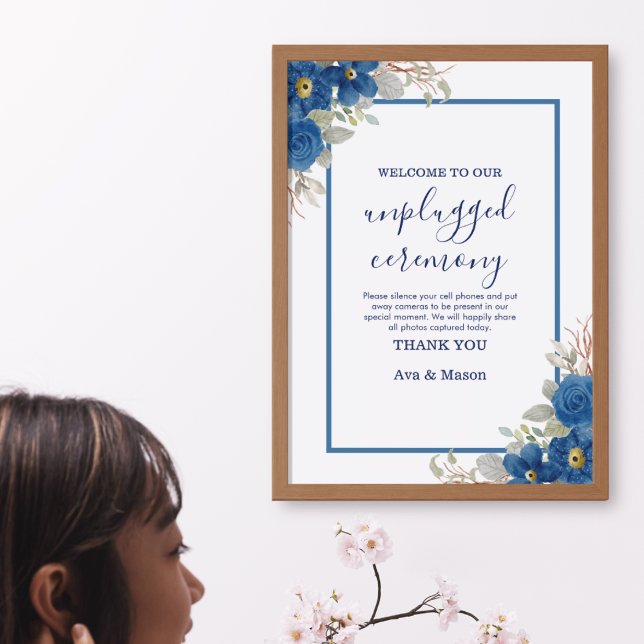Vintage blå akvarell blommande bröllop poster (Skapare uppladdad)