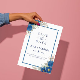 Vintage blå akvarell blomvästbröllop spara datumet