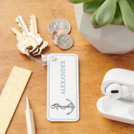 Vintage blå ankare med Rope-Personlig Nyckelring