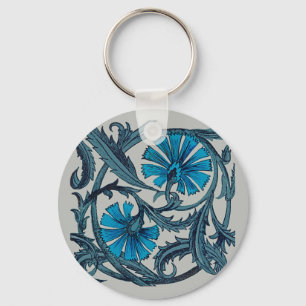 vintage blå antik blomgrafisk konstdesign nyckelring