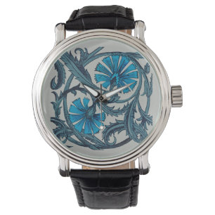 Vintage Blå Antik Blomma konst rustik Kakeldekorat Armbandsur