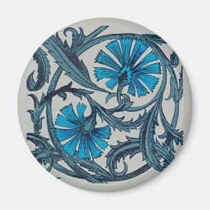 Vintage Blå Antik Blomsterkonst rustik Kakeldekora Magnet