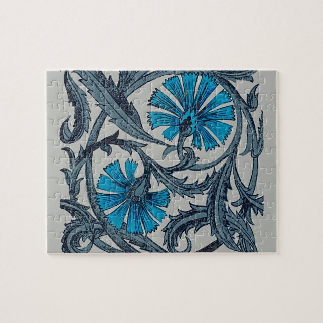 Vintage Blå Antik Blomsterkonst rustik Kakeldekora Pussel (Horisontell)