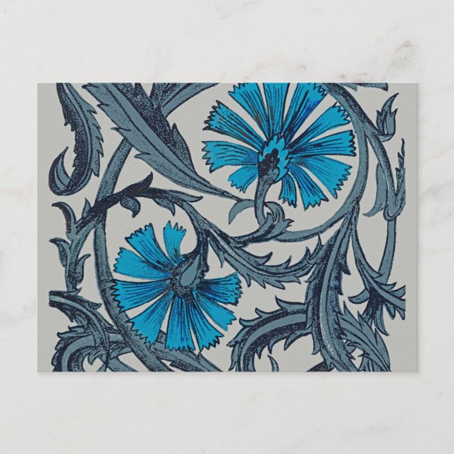Vintage Blå Antik Blomsterkonst rustik Kakeldekora Vykort (Framsida)