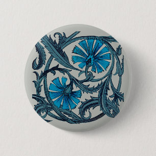 vintage blå antikt blomster grafisk konst design knapp