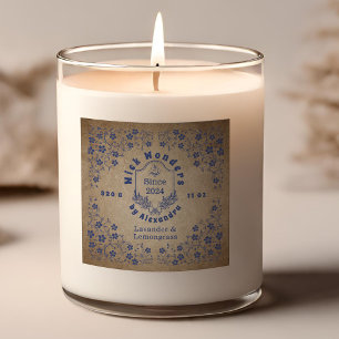 Vintage Blå apothecary Candle-etikett för marinblå Fyrkantigt Klistermärke