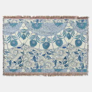 Vintage Blå Asiatiskt Blommotiv: Antik Chinoiserie Mysfilt