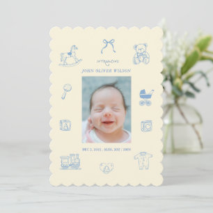 Vintage Blå Baby Boy Födelseannons Foto Meddelande