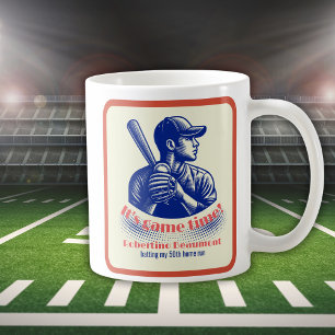 Vintage Blå Basebollspelare Mäns 50-årsdag Kaffemugg