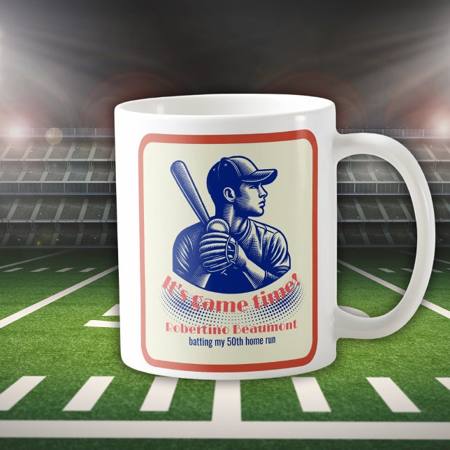Vintage Blå Basebollspelare Mäns 50-årsdag Kaffemugg (Skapare uppladdad)