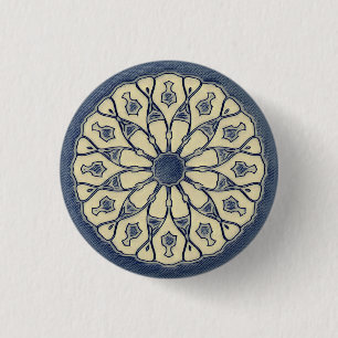 Vintage Blå-Beige Radial Mandala-ornament Knapp