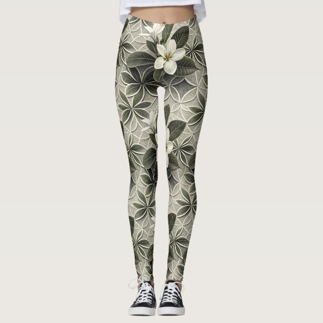 Vintage Blå Blommig Botanisk Mönster (8) Leggings (Framsida)