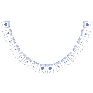 Vintage Blå Blommig Bröllopsfest Girlang Banner Vimplar