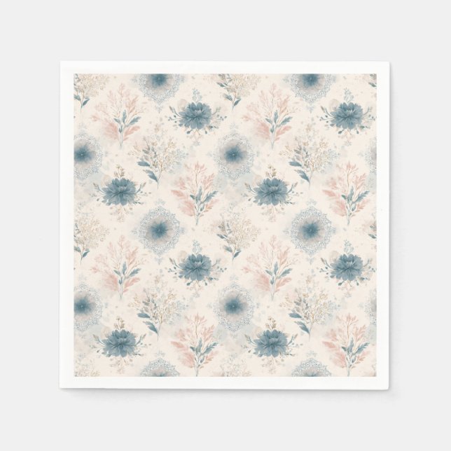 Vintage Blå Blommig Pappersservett (Framsidan)