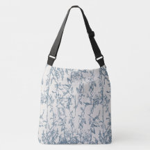 Vintage Blå Blommig Skiss Mönster Tote