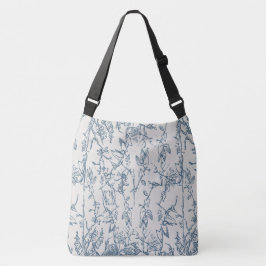 Vintage Blå Blommig Skiss Mönster Tote Axelväska