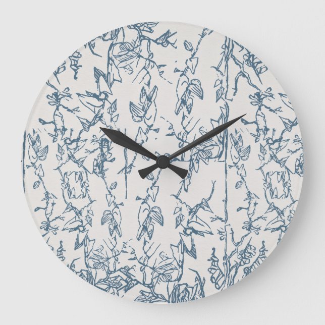Vintage Blå Blommig Skiss Mönster Väggur (Framsida)
