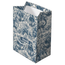Vintage Blå Blommig Toile de Jouy Monogram