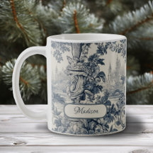 Vintage Blå Blommig Toile de Jouy Monogram