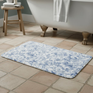 Vintage Blå Blommig Toile Elegant Badrumsmatta
