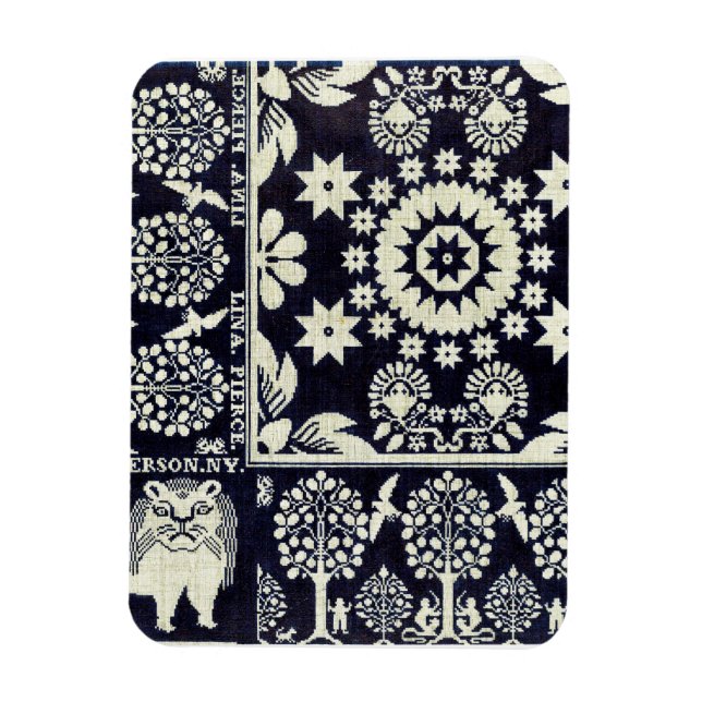 vintage blå blommigt blommor textilkonst magnet (Vertikal)