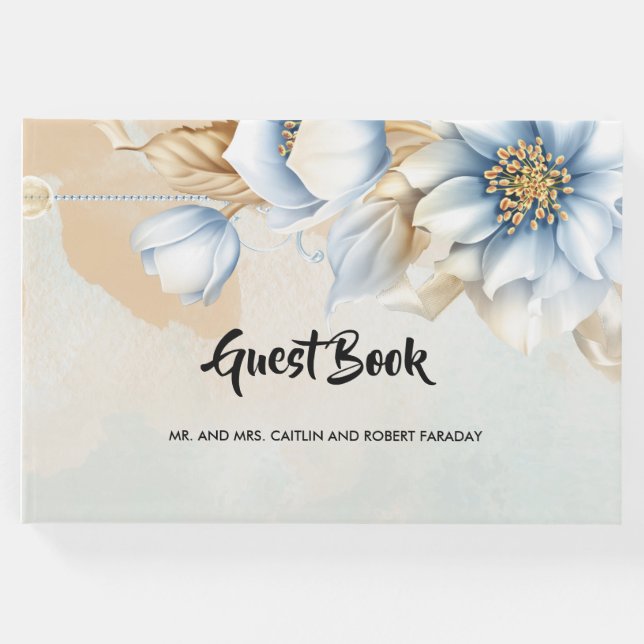 Vintage blå blommigt gästböcker (Framsida)