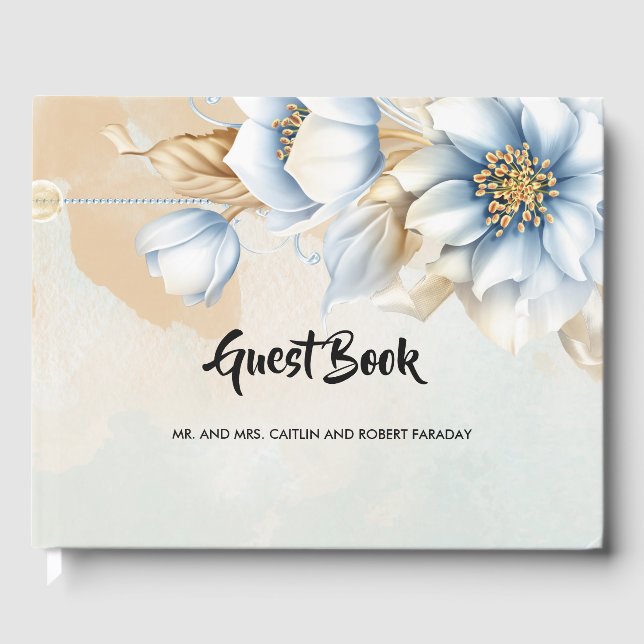 Vintage blå blommigt gästböcker (Framsida)