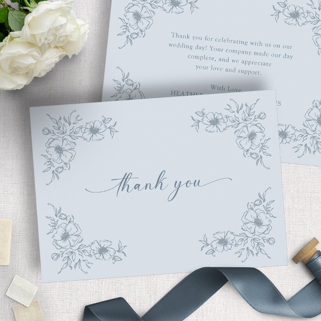 Vintage blå Blommigt Tack Kort (Vintage Blue Floral Thank You Card
)