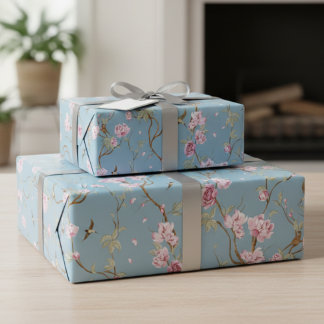 Vintage Blå Chinoiserie Blommig Presentpapper