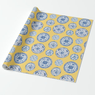Vintage blå chinoiserie tallrikar för alla tillfäl presentpapper