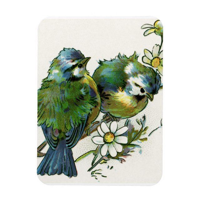 Vintage Blå Fåglar Magnet (Vertikal)