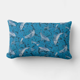 Vintage Blå Fisk & Tång: Art Nouveau Marin Stil Lumbarkudde