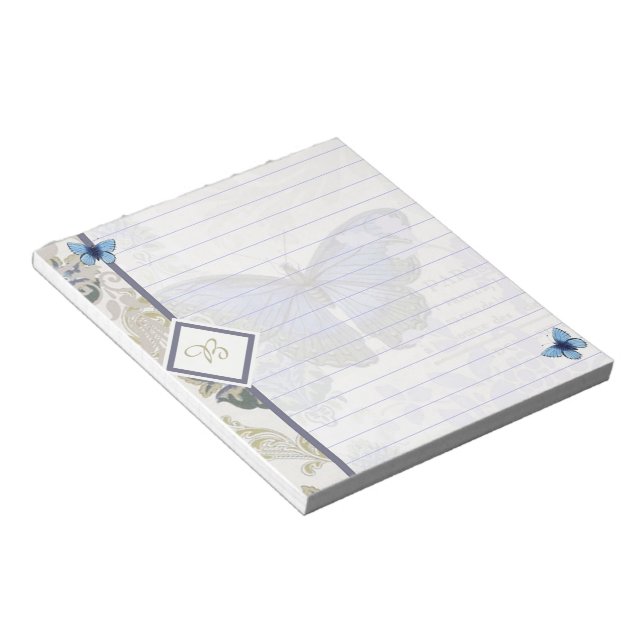 Vintage blå fjärilsnotisblock anteckningsblock (Vinklad)