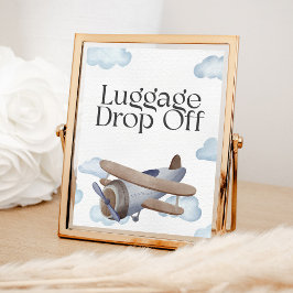 Vintage blå flygplansskylt för avlämning av bagage poster