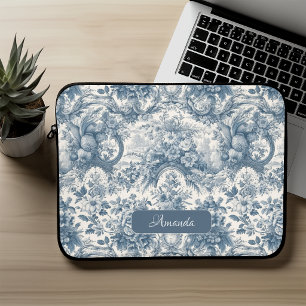 Vintage Blå Fransk Blommig Toile De Jouy Monogram Laptop Fodral