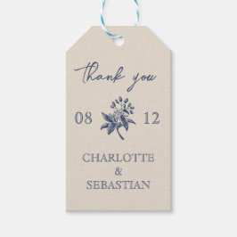 Vintage blå gräns blommigt bröllop presentetikett