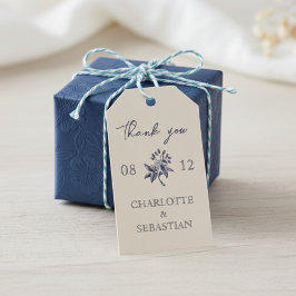 Vintage blå gräns blommigt bröllop presentetikett