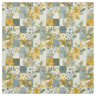 Vintage Blå Gul Grön Lappteknik Quilt Tyg