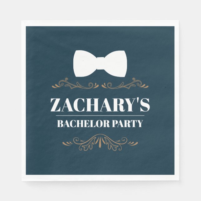 Vintage Blå Guld Flitig Slip Bröllopsfest Pappersservett (Framsidan)