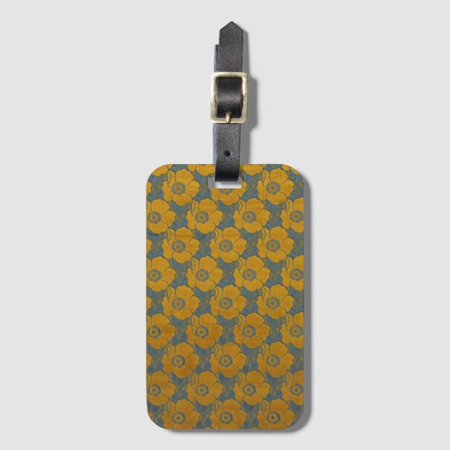 Vintage blå guld textil Blommig Bagagebricka (Framsida vertikal)