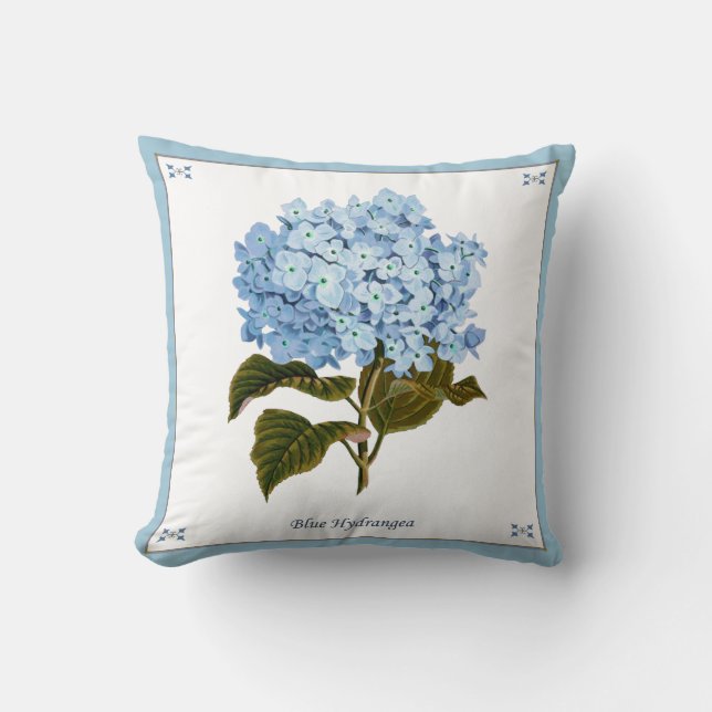 Vintage Blå Hydrangea Pillow Kudde (Framsida)