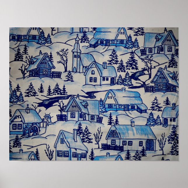 Vintage blå jul semester by poster (Framsidan)