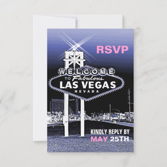 Vintage Blå Las Vegas Modern Bröllop RSVP OSA Kort (Framsida)