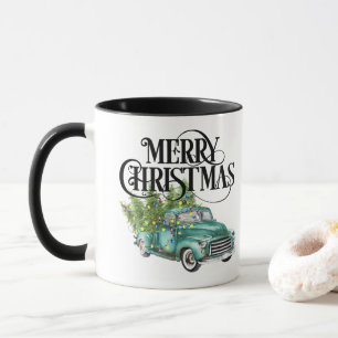 Vintage Blå Lastbil Julgran Retro Present Kop Mugg