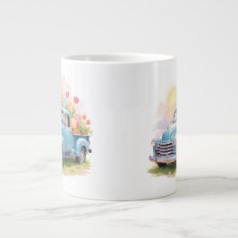 Vintage Blå Lastbil med Påskägg & Tulpaner Jumbo Mugg