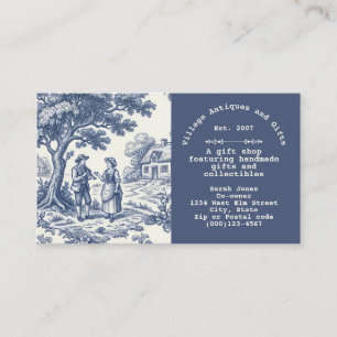 Vintage Blå och Kräm Toile de Jouy Visitkort