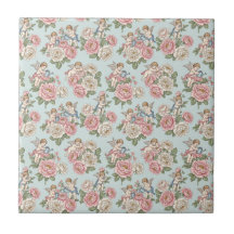 Vintage Blå och Rosa Coquette Kerub Engel Ros