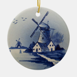 Vintage Blå och vit borttagning Julgransprydnad Keramik