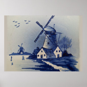 Vintage Blå och vit borttagning Poster