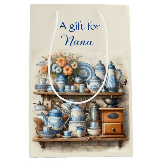 Vintage Blå och Vit Kaffeservis Presentpåse (Framsidan)